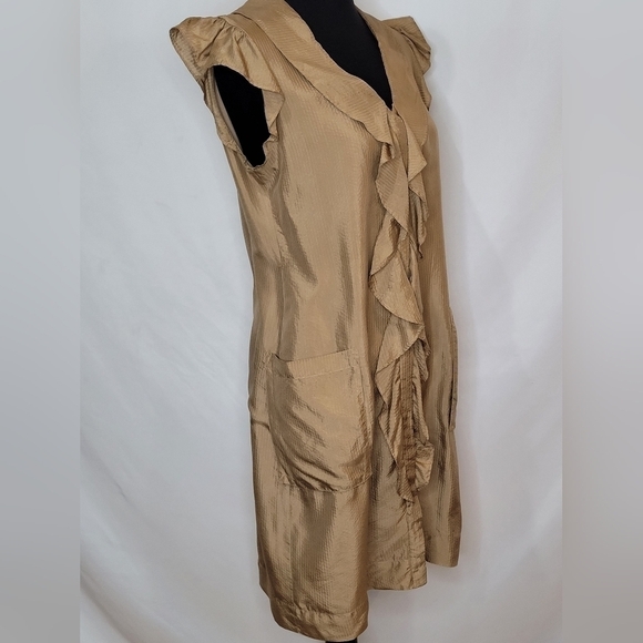 Banana Republic 100% Silk Sleeveless Ruffled Midi Shirt Dress - Size 6 - Picture 3 of 9